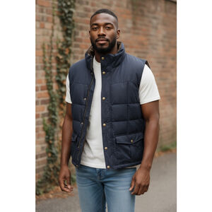 L.L.Bean Navy Puffer Vest XL with Brown Trim